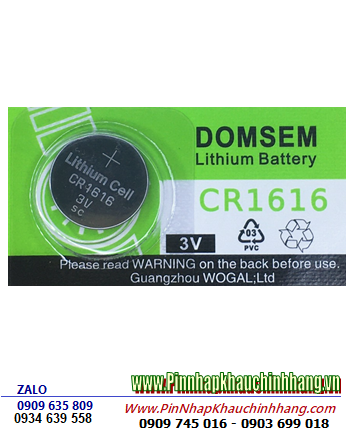 DOMSEM CR1616, Pin đồng xu 3v lithium DOMSEM CR1616 chính hãng